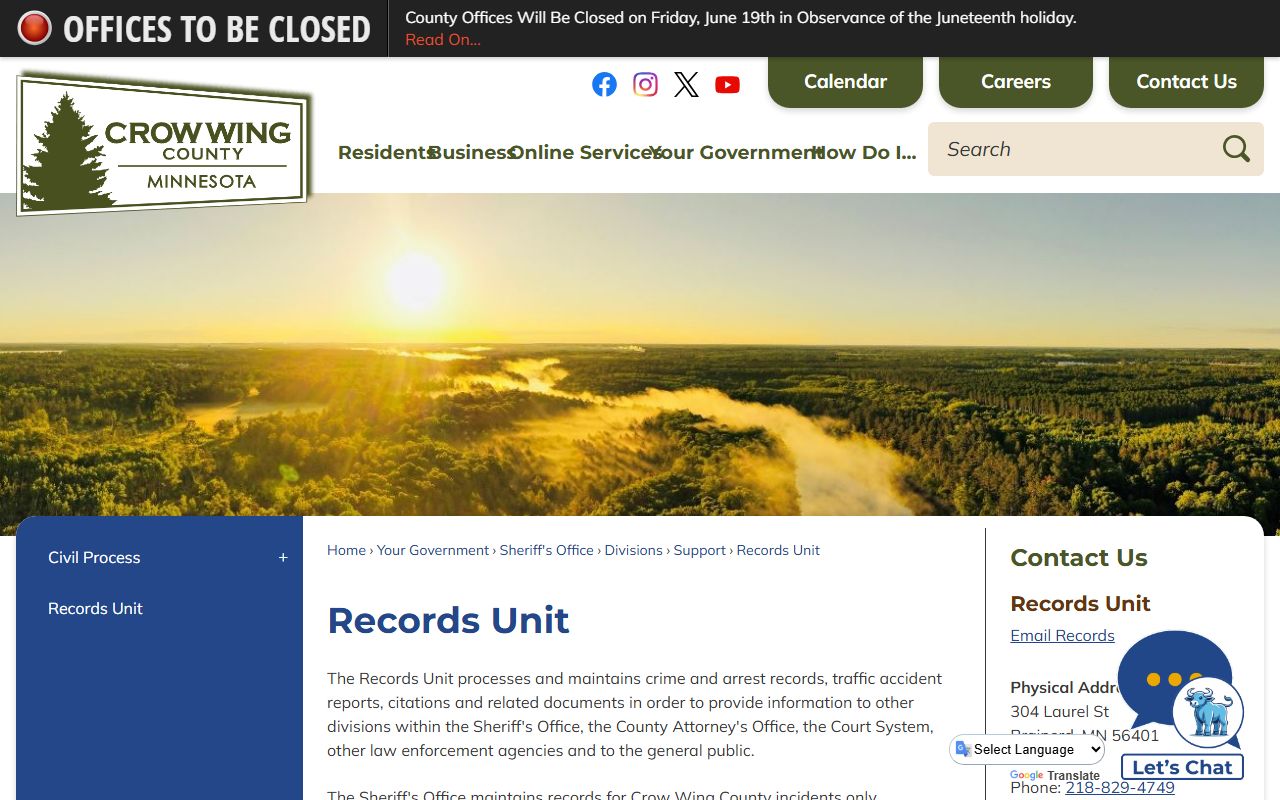 Crow Wing County booking photos Records Unit request source